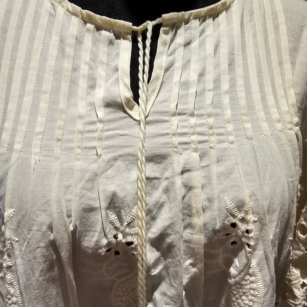 LIV Los Angeles M Boho Eyelet Peasant Top Cottagecore Western Coastal Twee Folk - Picture 7 of 10